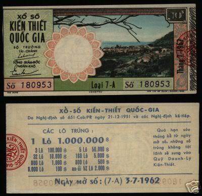 Tờ vé số ngày 03/07/1962